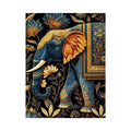 Blue and gold elephant canvas art with lotus florals for luxury entryway decor.
