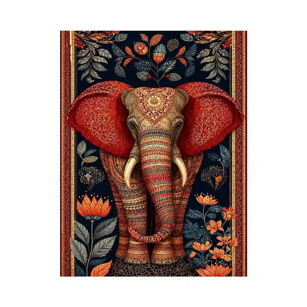 Ornate elephant floral canvas art for luxury living room decor.