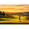 Golden golf course canvas art for modern office or living room decor.