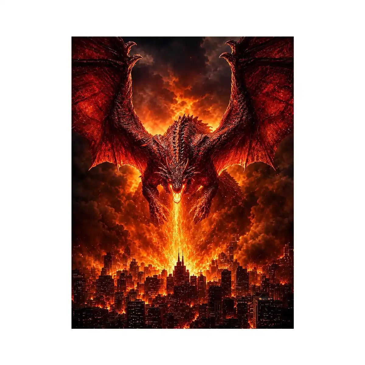 Fiery dragon fantasy canvas art for bold office or game room decor.