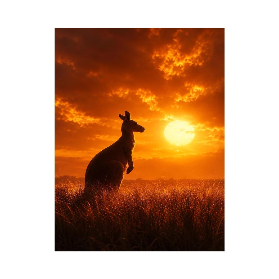 Kangaroo sunset canvas art for warm bedroom or hallway decor.