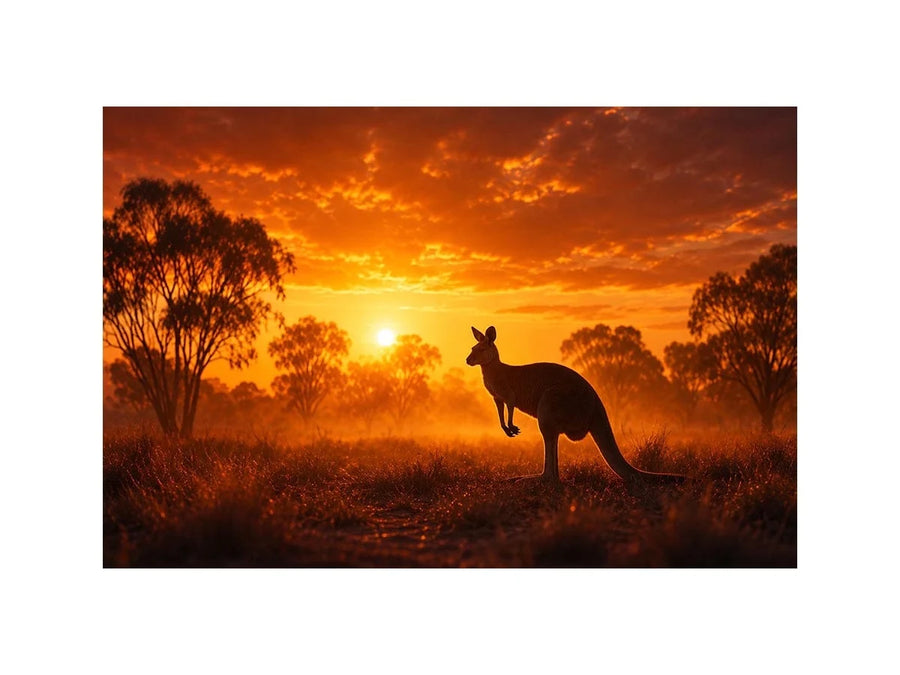 Kangaroo outback sunset canvas art for warm living room decor.