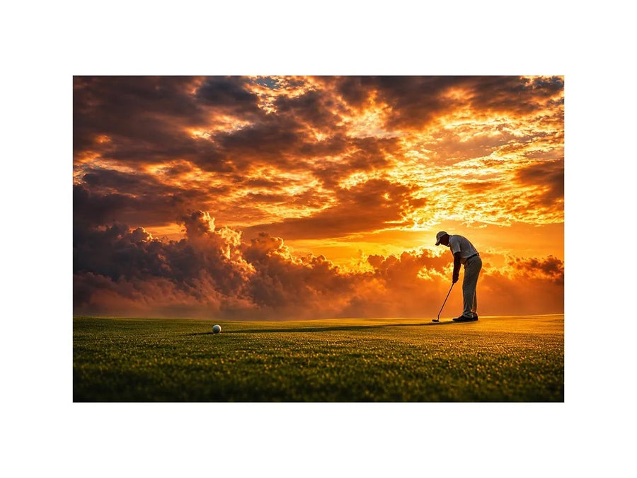 Golf sunset canvas art for office, mancave, or living room decor.