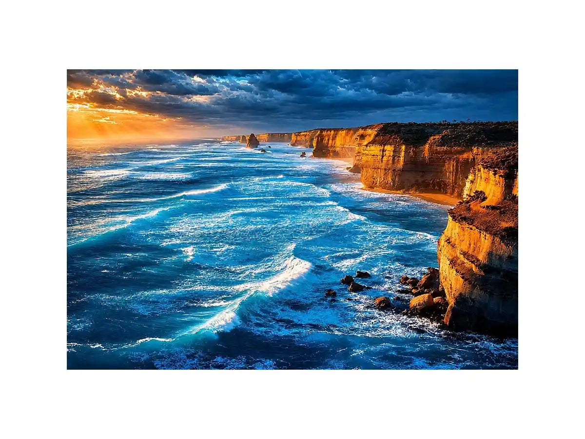 Dramatic coastal ocean canvas art for living room or beach house decor.