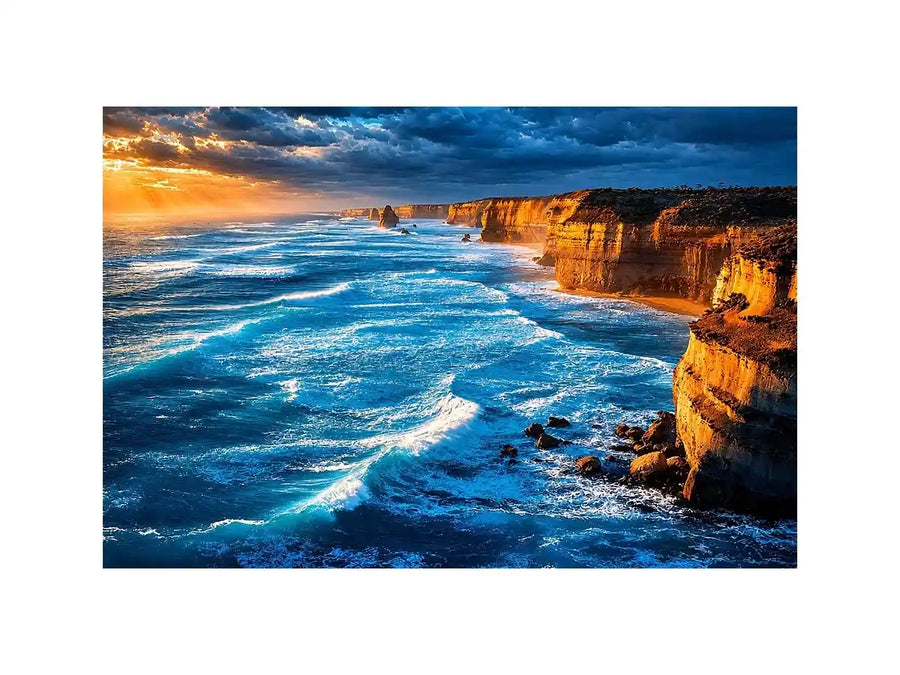 Dramatic coastal ocean canvas art for living room or beach house decor.