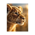 Young lion cub portrait canvas art for warm modern living room decor.