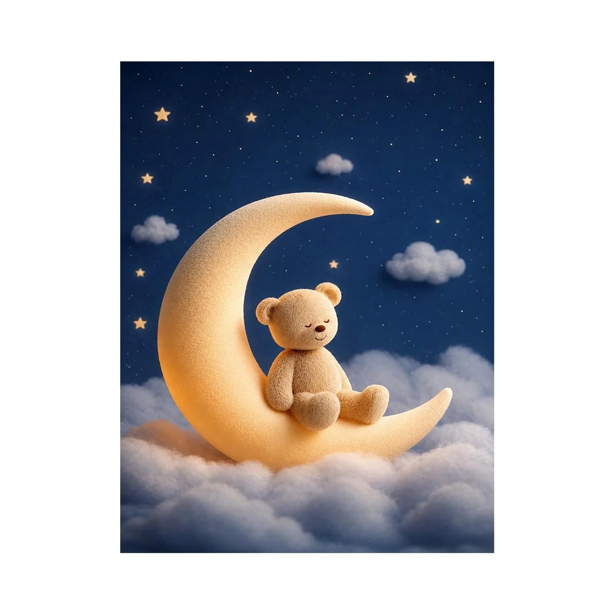 Teddy bear moon canvas print for dreamy nursery and kids room decor.