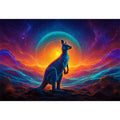 Neon kangaroo landscape canvas art for bold modern living room decor.