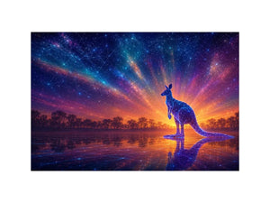 Cosmic kangaroo canvas print for colorful modern living room decor.