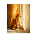 Orange cat window canvas art for cozy warm bedroom decor.