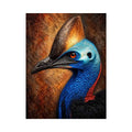 Cassowary portrait wall art with vivid color for eclectic office decor.