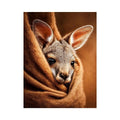 Baby kangaroo canvas art in warm earthy tones for cozy nursery decor.