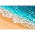 Aerial beach canvas print with aqua ocean waves for coastal living room decor.