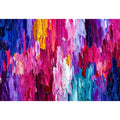Pink and blue abstract impasto canvas art for bold modern living room decor.