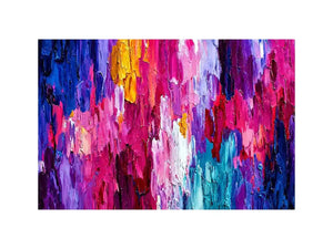 Pink and blue abstract impasto canvas art for bold modern living room decor.