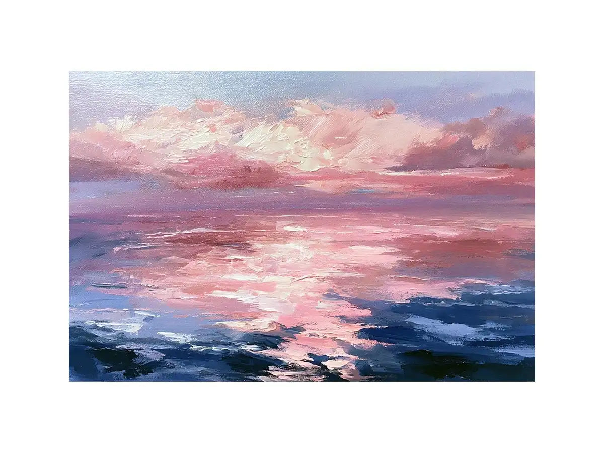 Abstract pink ocean sunset canvas art for serene bedroom and living room decor.