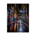 Neon graffiti alley canvas art for modern urban office decor.
