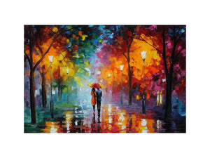 Colorful rainy park canvas art for cozy living room decor.