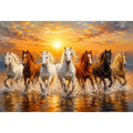 Horses running through ocean surf canvas art for statement decor.