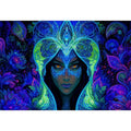 Mystical blue fantasy portrait canvas art for dramatic modern bedroom decor.