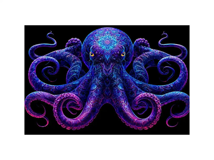 Glowing blue octopus   canvas art for bold modern living room decor.