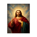 Classic Jesus portrait canvas art with sacred light for peaceful living room decor.