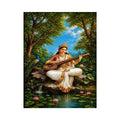 Saraswati veena canvas art with peacock and lotus for elegant living room decor.