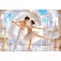 Fantasy ballet couple dancing with a white dragon in a luxury palace interior canvas art