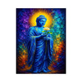 Blue Buddha lotus canvas print in spiritual style for peaceful bedroom or office decor.