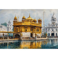 Golden Temple canvas art with serene reflection for spiritual home decor.