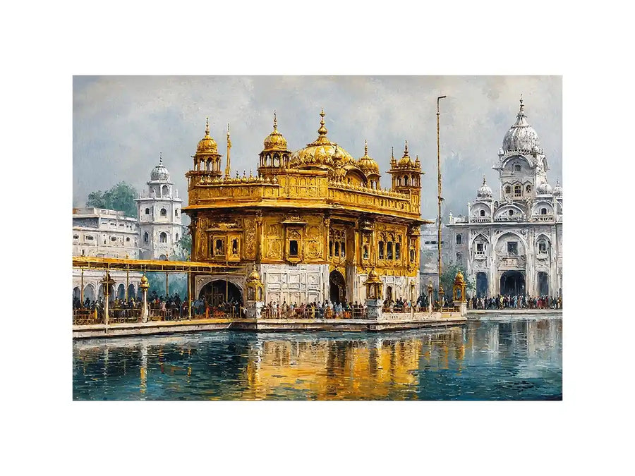 Golden Temple canvas art with serene reflection for spiritual home decor.