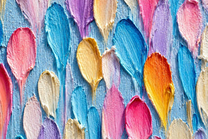 Colorful impasto petal canvas print for bright modern room decor.