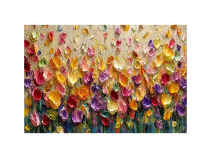 Colorful impasto floral canvas art for modern living room decor.