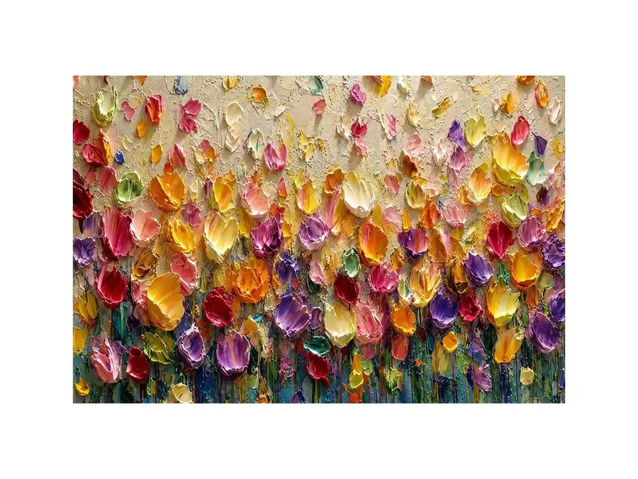 Colorful impasto floral canvas art for modern living room decor.