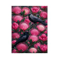 Australian bird and pink native floral canvas wall art for living room decor.