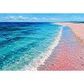 Turquoise beach shoreline canvas art for coastal living room decor.