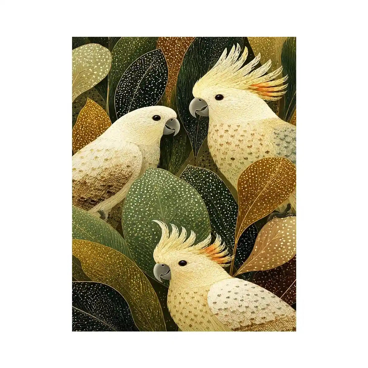 Cockatoo botanical canvas wall art for modern living room decor.