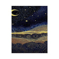 Square blue and gold dot landscape wall art for modern living room decor.