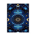 Blue gold celestial mandala wall art for luxury living room decor.