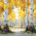 Golden birch forest landscape canvas art for modern living room decor.