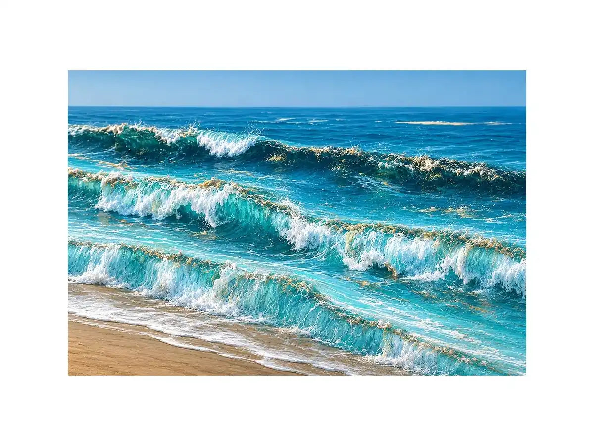 Horizontal ocean wave canvas art for coastal living room decor.
