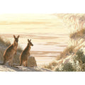 Coastal kangaroo wildlife canvas art for beach house or modern living room decor.