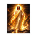 Radiant Jesus canvas art with golden light for spiritual living room decor.
