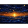 Horizontal blue and gold abstract horizon canvas for modern living room decor.