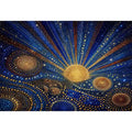 Blue and gold galaxy mosaic canvas art for modern living room decor.