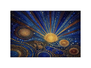 Blue and gold galaxy mosaic canvas art for modern living room decor.