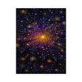 Abstract cosmic gold and purple canvas art for modern living room decor.