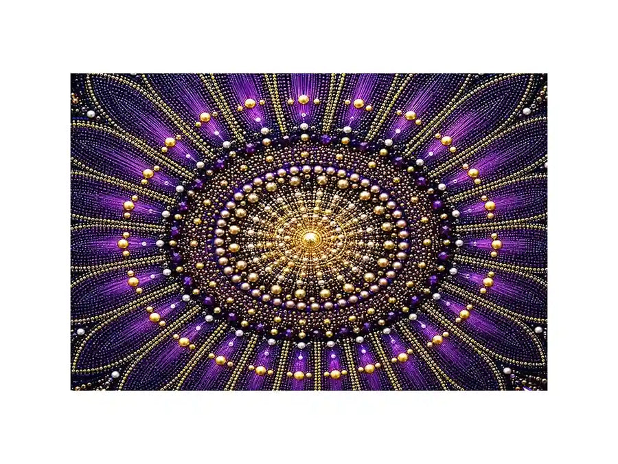 Purple and gold mandala canvas art for elegant bedroom or living room decor.