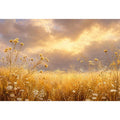 Golden wildflower meadow canvas print for warm bedroom and living room decor.