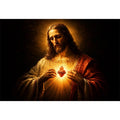 Dark sacred heart Jesus canvas art for traditional living room decor.